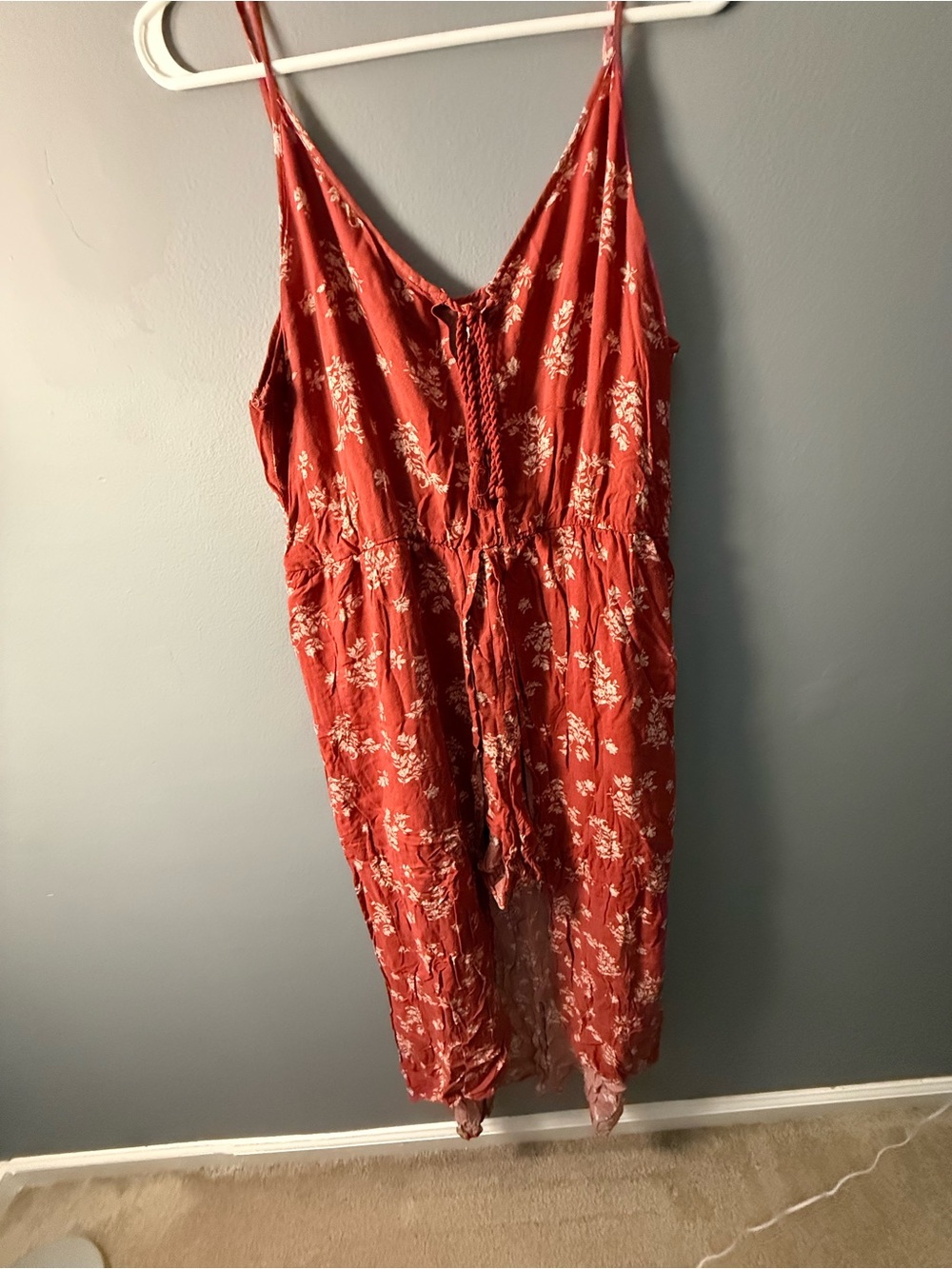 Rust Red Floral Strap Romper